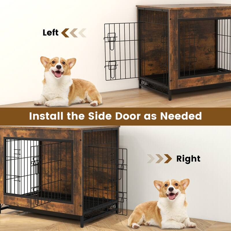 Gymax Industrial Dog Crate Furniture Heavy-duty Kennel Cage w/ 3
