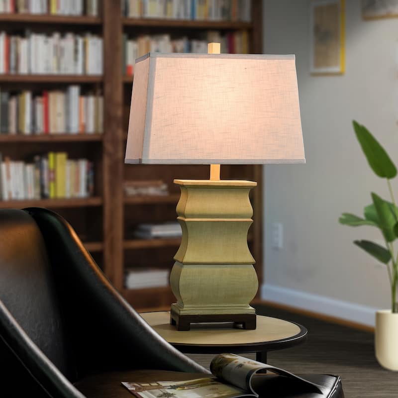 Sauga Cream Table Lamp - Traditional Brushed Polyresin Body - White Shade