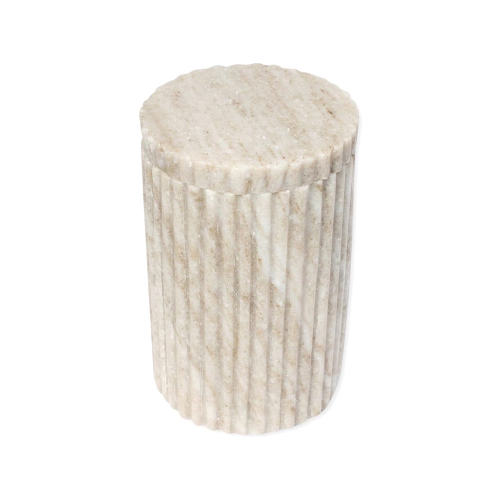 Lg. Beige Marble Canister w/ Grooving 6"H - Beige