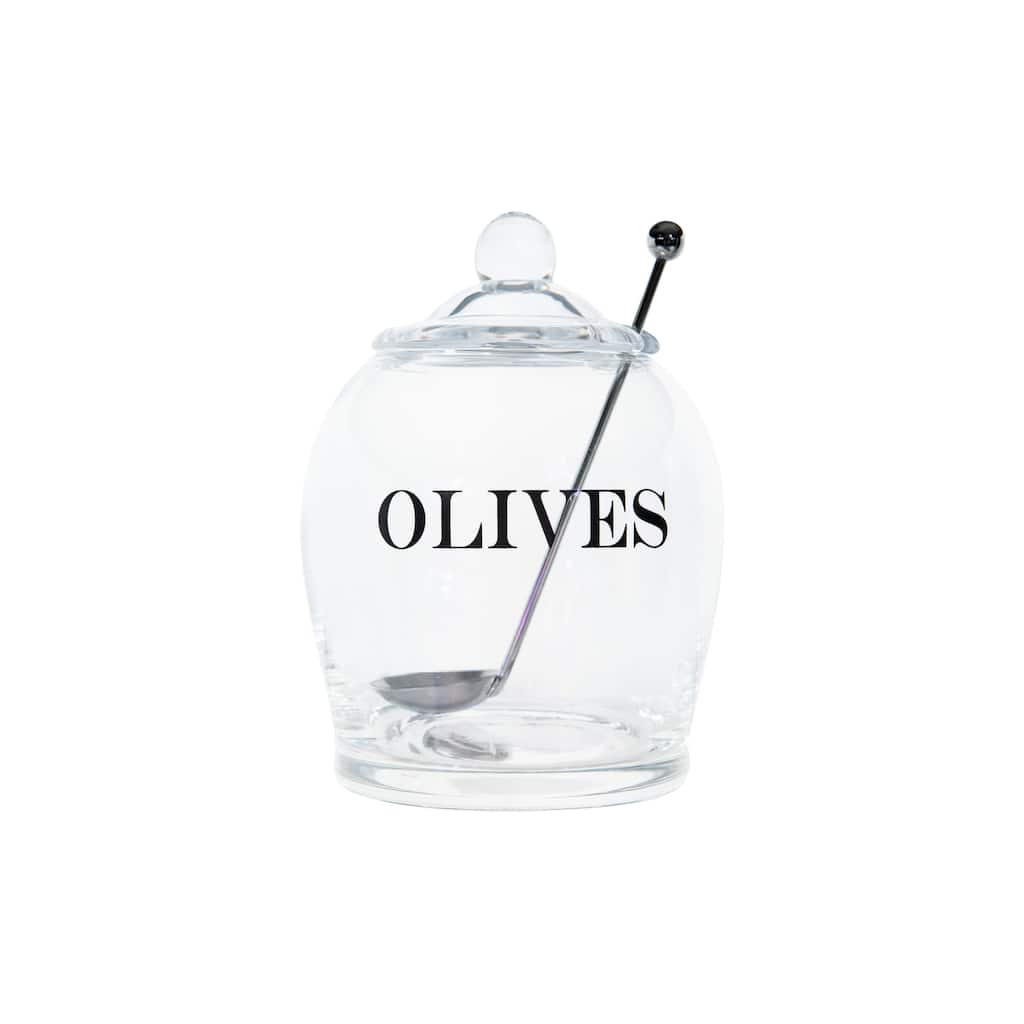 Clear Glass "OLIVE" Jar with Lid & Slotted Stainless Steel Spoon (Set of 3 Pieces including Lid)