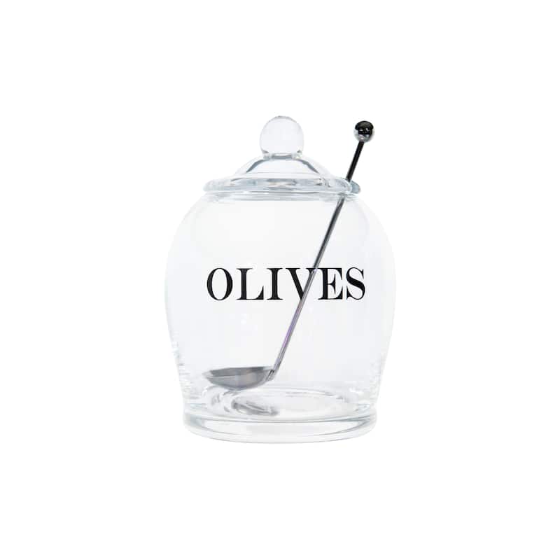 Clear Glass "OLIVE" Jar with Lid & Slotted Stainless Steel Spoon (Set of 3 Pieces including Lid)