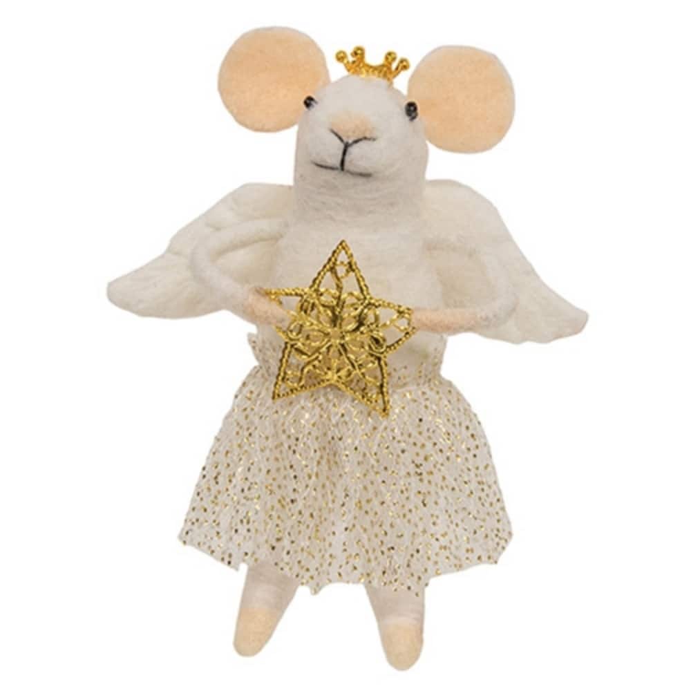 Christmas Angel Mouse Felt Ornament with Crown & Wings - 5" x 3.75"