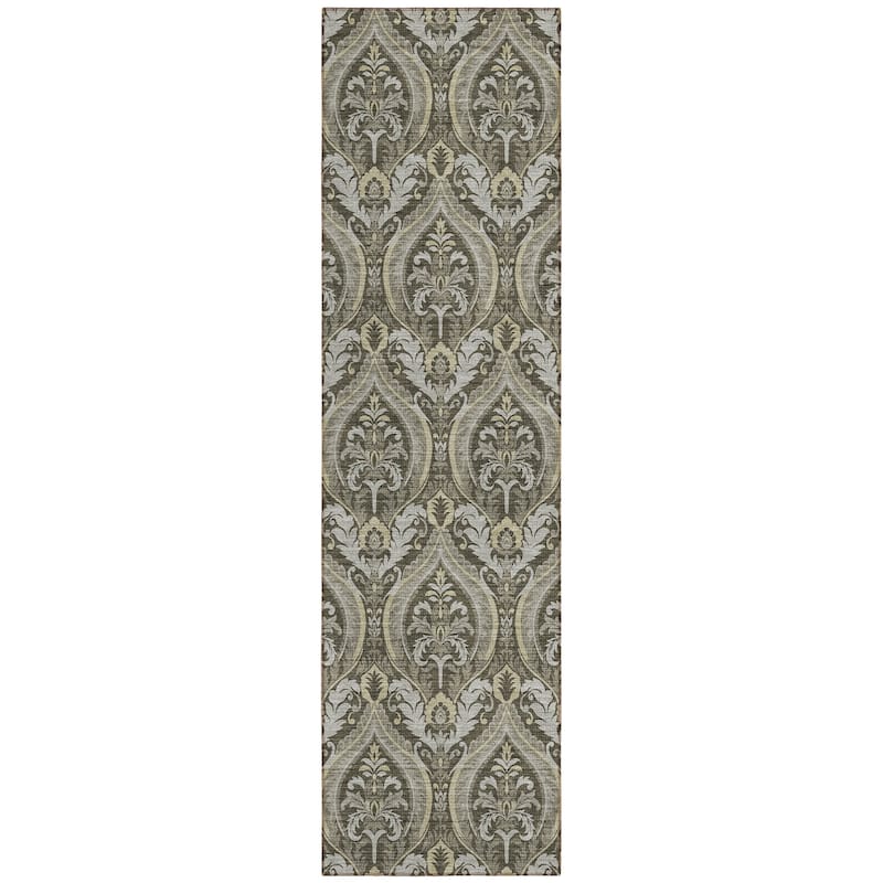 Machine Washable Indoor/ Outdoor Damask Chantille Rug