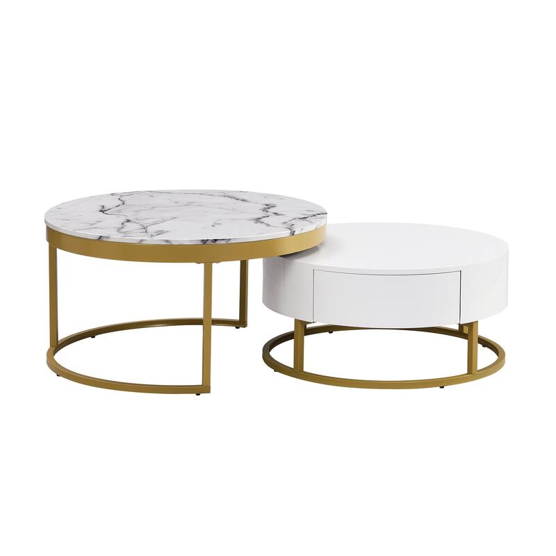Round Nesting Coffee Table with Drawers