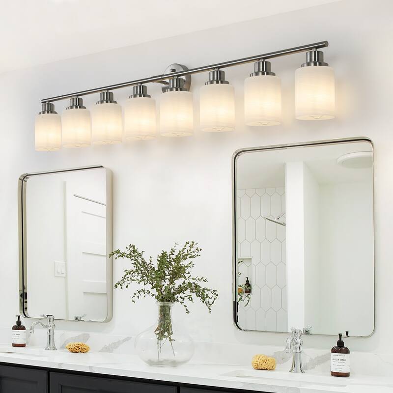 52" Modern 8-Light Vanity Wall Sconce,with Frosted Glass Shades for Bathroom or Hallway Lighting (No Bulbs)
