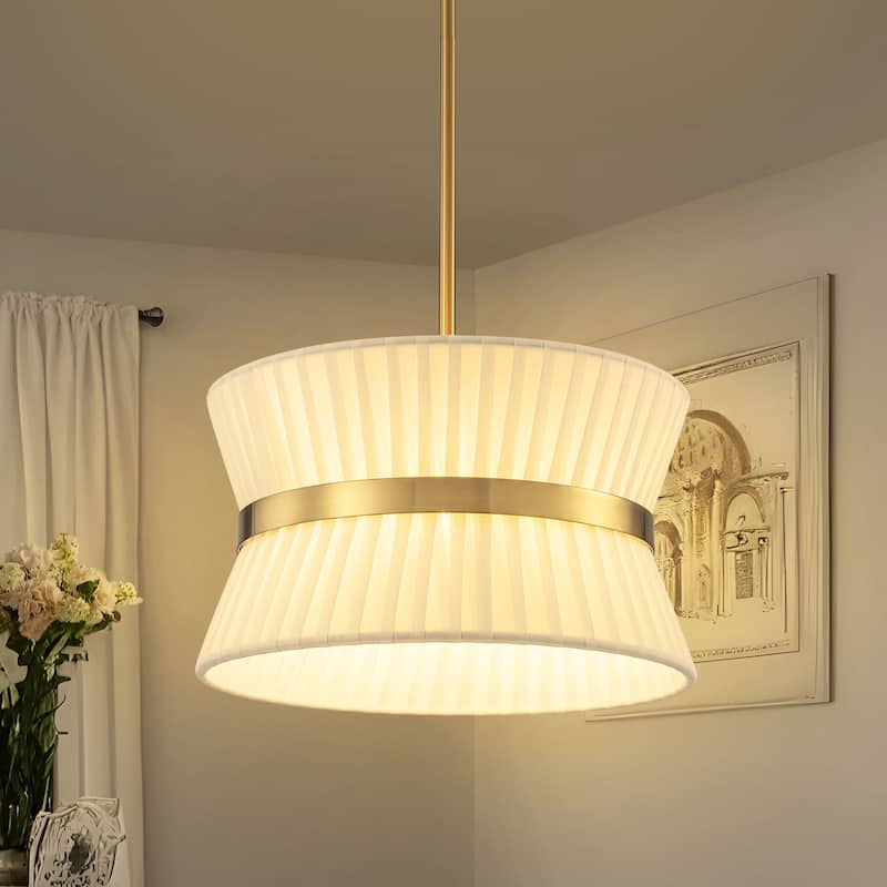 Starsky 2-Light White Fabric Modern Drum Chandelier