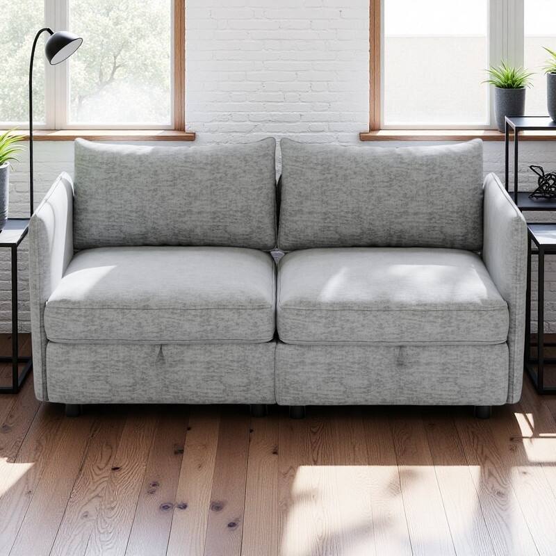 68" Chenille Mid-Century Loveseat with Hidden Storage and 250lb Capacity