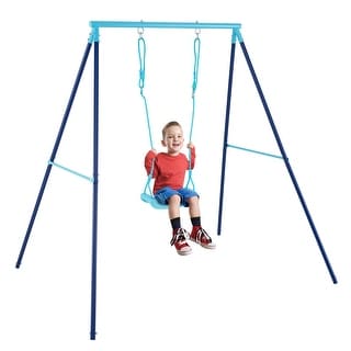 Gymax Toddler Swing Heavy Duty Metal Swing Set w/ A Frame Adjustable