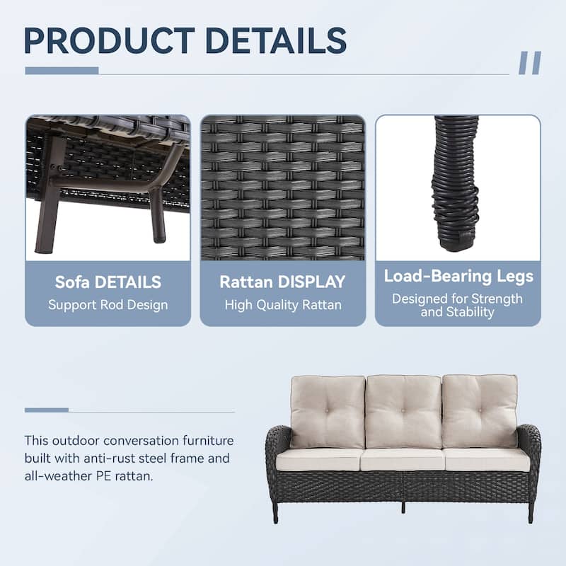 Gymojoy Outdoor Wicker Patio Furniture Sofa & Chair Set - Luxurious Comfort, Weather-Resistant