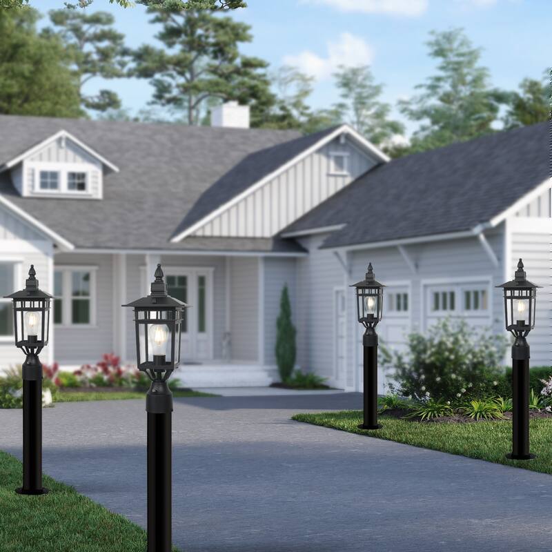 Black Outdoor Post Lantern Fixture with Clear Glass Shade
