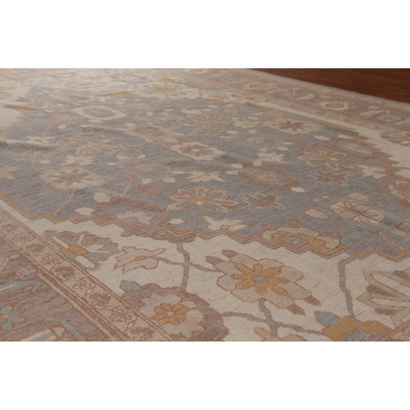 Hand Knotted Oriental 100% Wool Carpet Transitional Medallion Greys & Charcoal Oushak Area Rug - 14' 3'' X 10' 0''