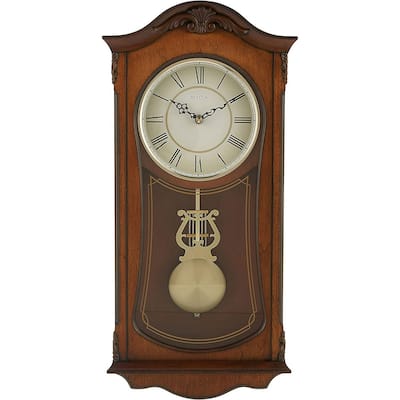 Bulova Cranbrook Analog Solid Hardwood Harp Lyre Pendulum Wall Clock C3542