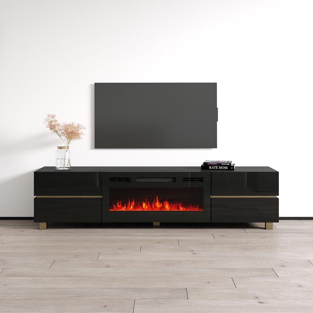 Meble Furniture Bono 01 BL-EF Electric Fireplace TV Stand 70.9"W x 17"H for up to 80" TVs - High Gloss Finish with 31.5" Insert