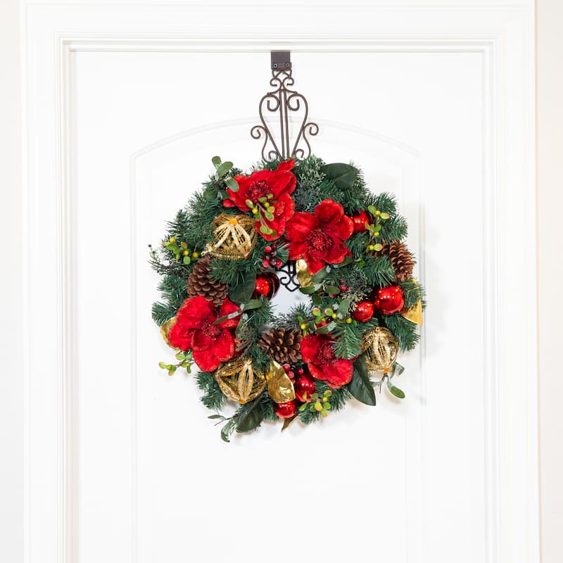 24 in. Lighted Christmas Wreath - Red Magnolia - Assorted