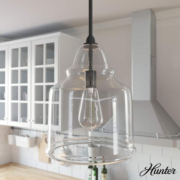 slide 2 of 13, Hunter Dunshire Bell Pendant - Kitchen Island, Dining Room, Entry - Modern Farmhouse, Transitional, Contemporary 12" - Clear Glass - Noble Bronze-Clear Glass