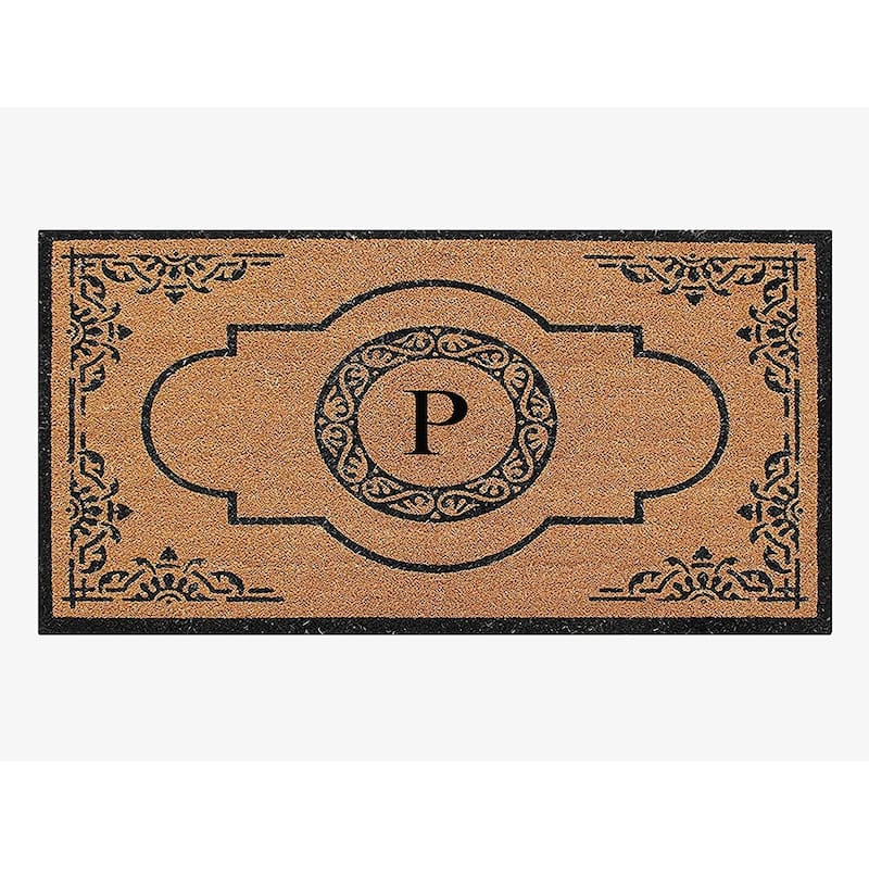 A1HC Natural Coir Hand-crafted Abrilina Monogrammed Double Doormat - 30" x 48" - P