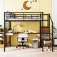 preview thumbnail 1 of 23, Full Size Metal Loft Bed Stylish Metal Platform Frame Bed with Desk and Metal Grid, Lateral Storage Ladder and Wardrobe Black - Full