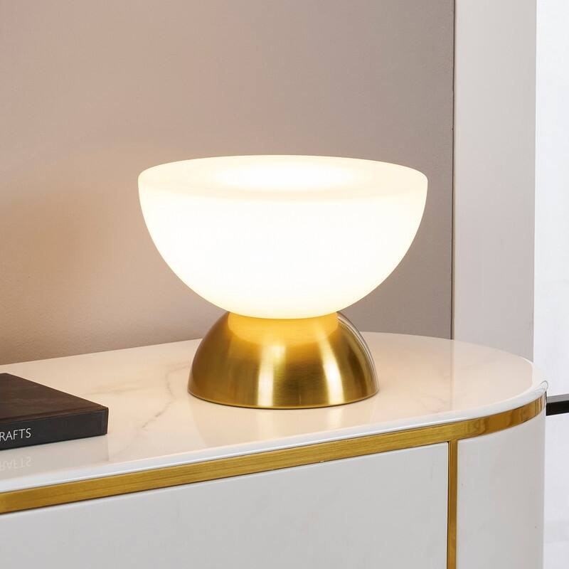 Brightech Lamina LED Vintage Antiqued Brass Gold Midcentury Round Dome Dimmable Bedside Nightstand Desk Lamp
