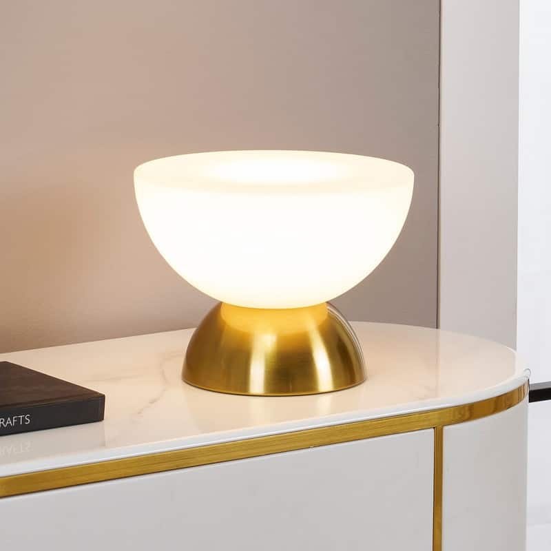 Brightech Lamina LED Vintage Antiqued Brass Gold Midcentury Round Dome Dimmable Bedside Nightstand Desk Lamp