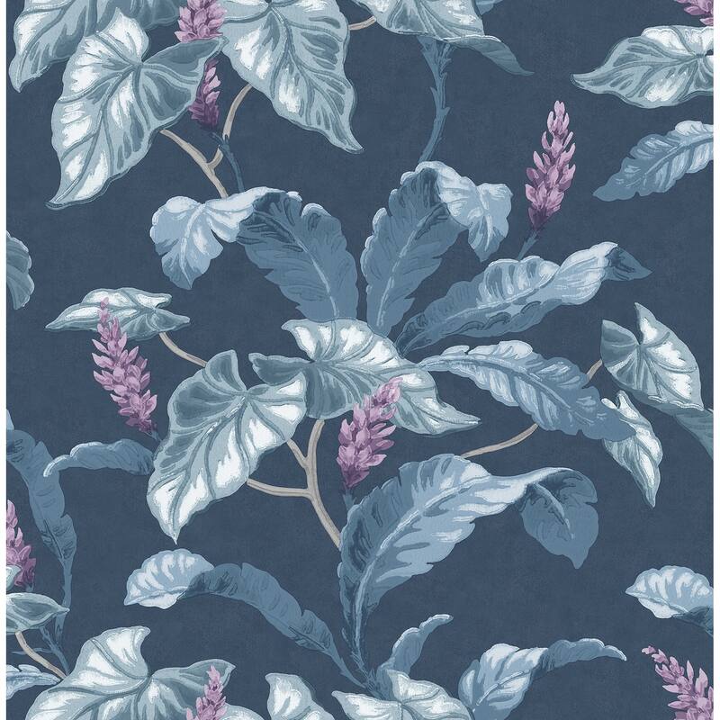 Brewster Meridian Parade Blue Tropical Leaves Wallpaper