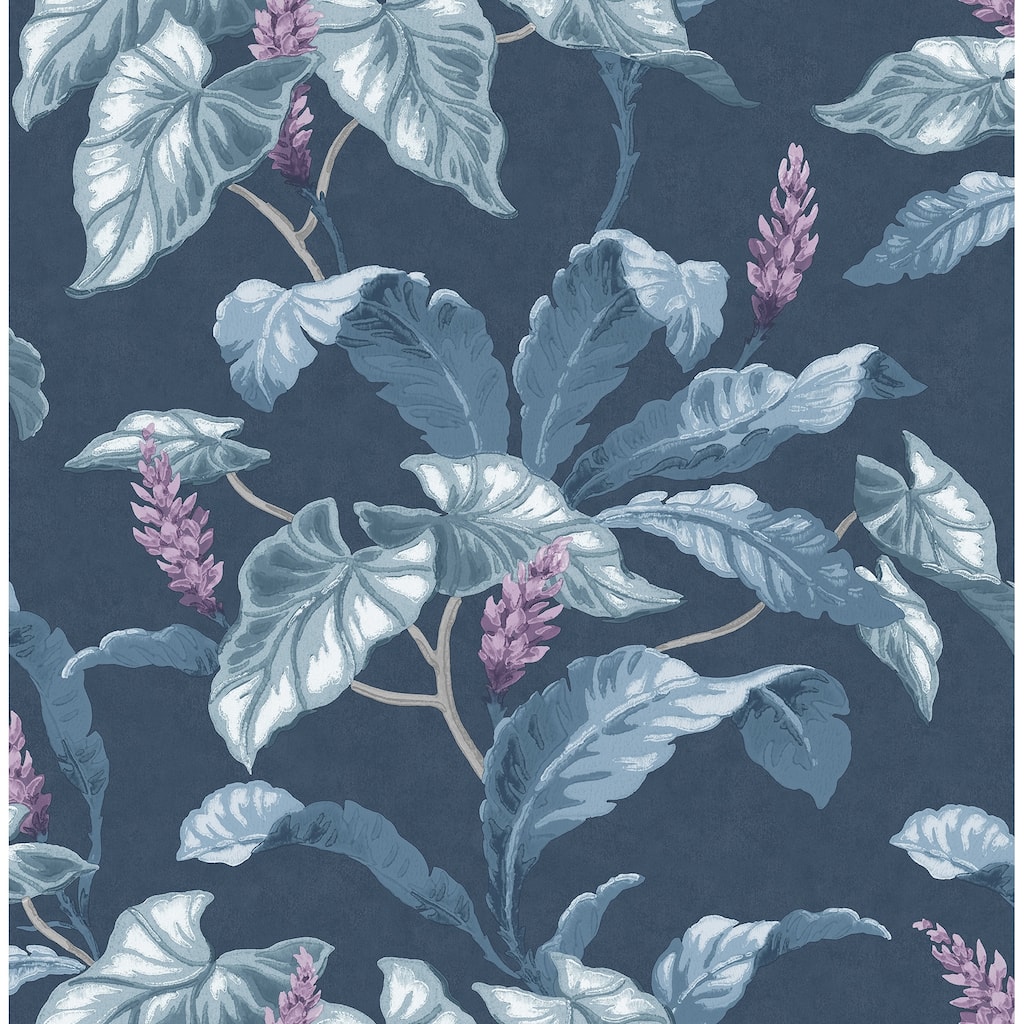 Brewster Meridian Parade Blue Tropical Leaves Wallpaper
