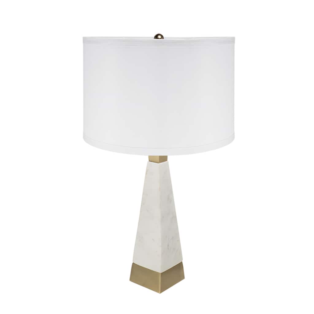 D15x26" White and Gold Thin Pyramid Table Lamp with Drum Shade