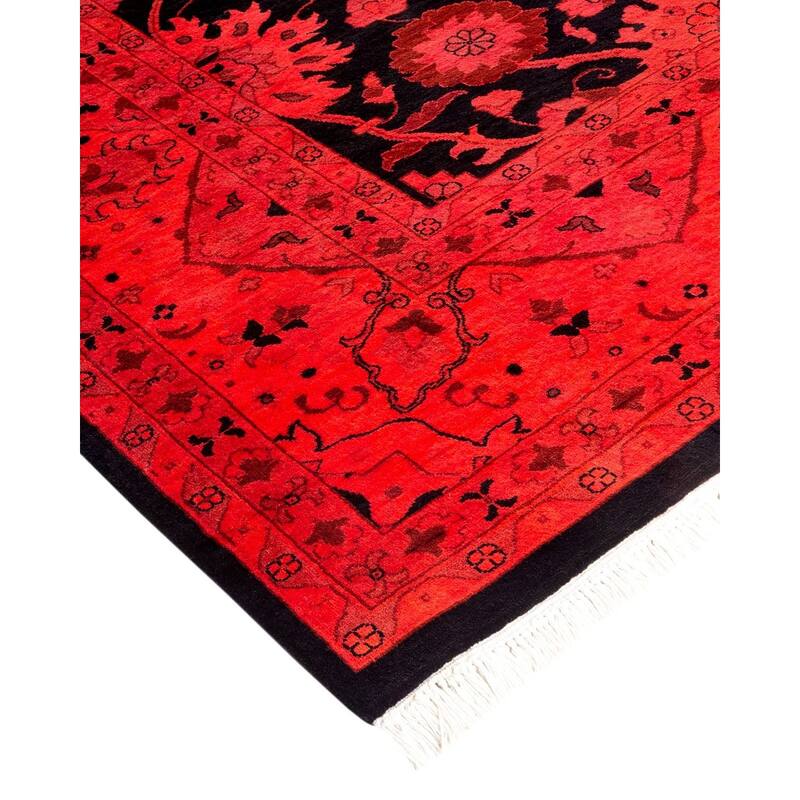 Overton Hand Knotted Wool Vintage Inspired Modern Contemporary Overdyed Red Area Rug - 6' 3" x 9' 5"