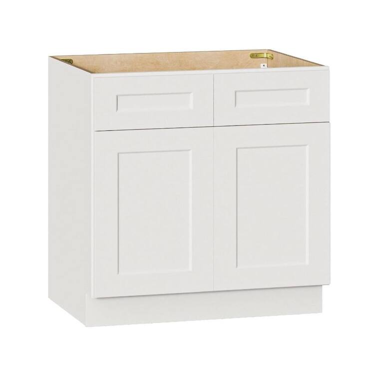 33" Solid Wood Shaker Sink Base Cabinet, White, 24" Deep, 2-Door Cabinet for Kitchen or Bathroom (Countertop Not Included)