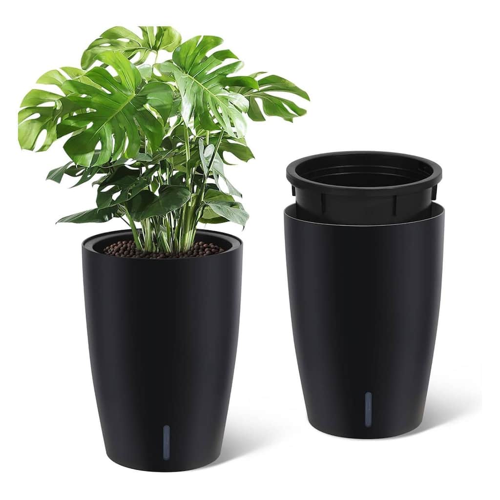 Set of 2 Tall 16" Self-Watering Planters, Flower Pots with Built-in Drainage