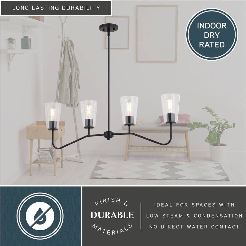 Beverly Linear Chandelier Island Pendant Light Fixture Clear Glass Shade, LED Compatible