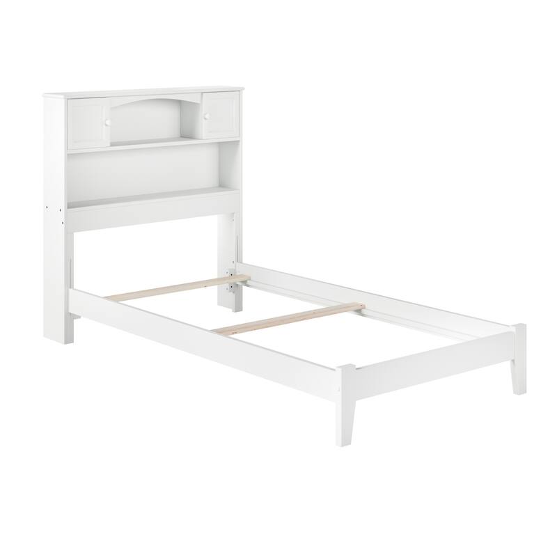 Newport Twin XL Bed with Bookshelf Headboard and USB Charger - White