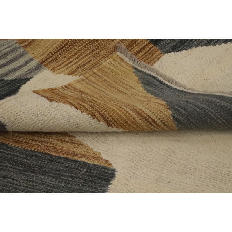 Hand Woven Oriental 100% Wool Carpet Southwestern Modern Beige & Ivories Kilim Runner Rug - 11' 6'' X 2' 8''