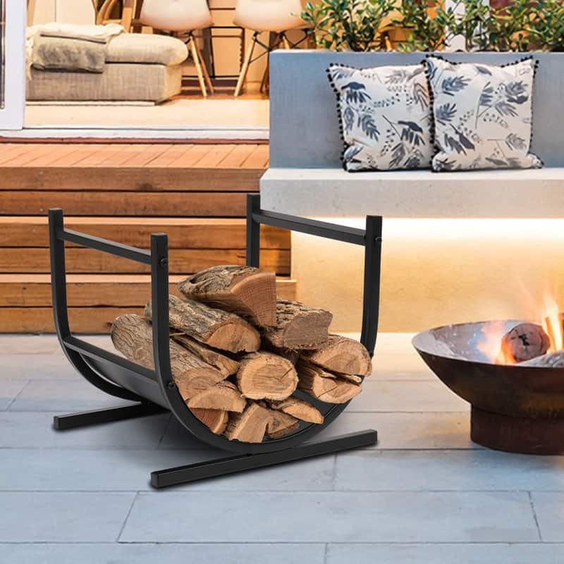 U-Shaped Firewood Log Rack Holder Black