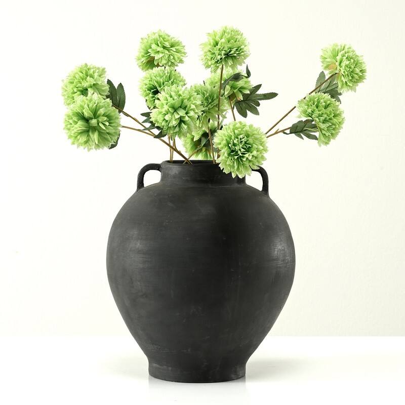 14 Inches High Earthy Gray Vase with Two Decorative Handles