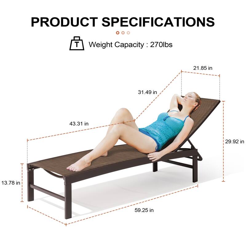 Outdoor Adjustable Aluminum Chaise Lounge Chairs for Patio Pool Terrace - See Picture