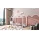preview thumbnail 10 of 8, White Twin Size Metal House Bed Frame with Fence and Roof for Kids, Teens, Girls, Boys