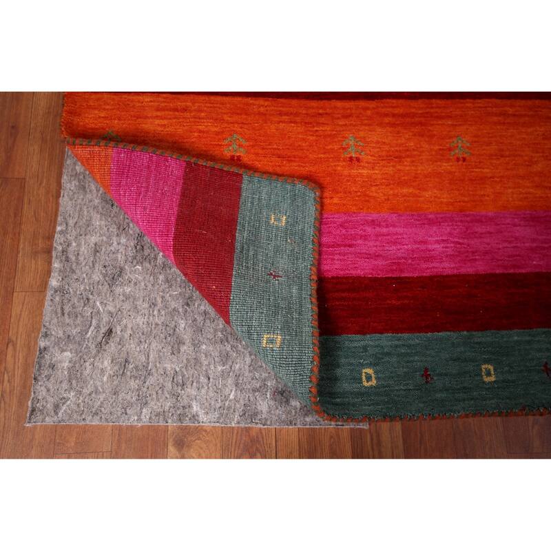 Striped Gabbeh Indian Area Rug Handmade Multi-Color Wool Carpet - 8'2" x 9'8"
