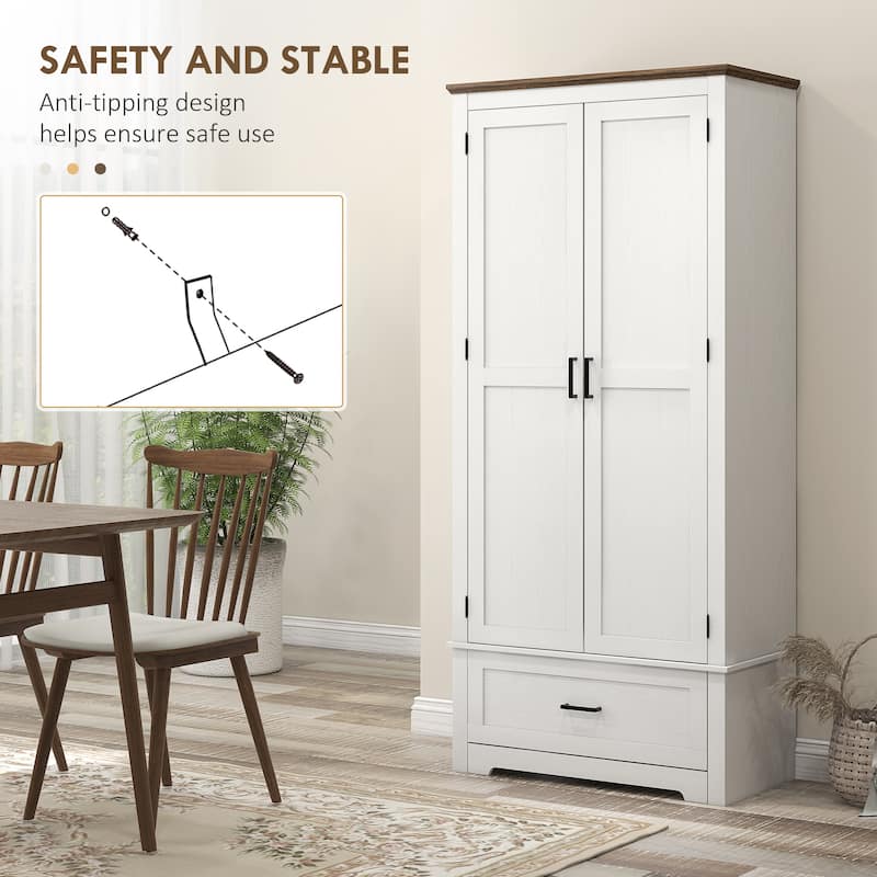 69" Tall Kitchen Pantry Storage Cabinet, Farmhouse Freestanding Pantry Cabinet with 2 Doors, Drawer and Adjustable Shelves