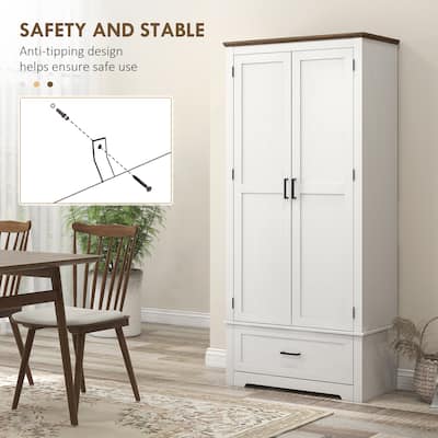 Tall Kitchen Pantry Storage Cabinet with Smooth-Glide Drawer, Freestanding Buffet with Adjustable Shelves