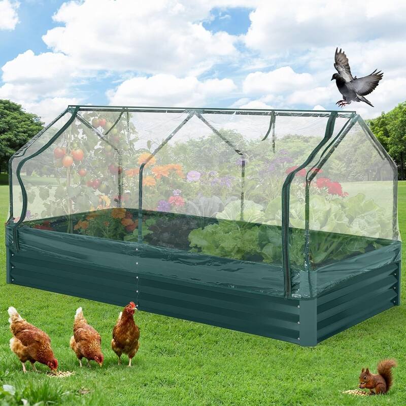 6x3x1 ft Galvanized Raised Garden Bed, Steel Planter Boxes with Zippered Cover Doors - Green
