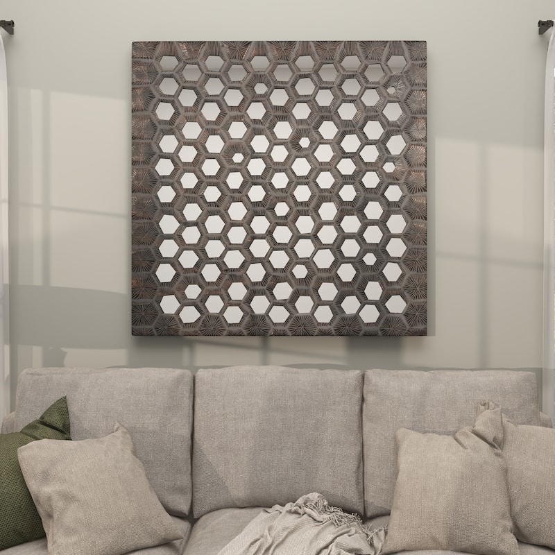 Gray Wooden Handmade Inspired Coral Home Wall Decor with Mirror Backing