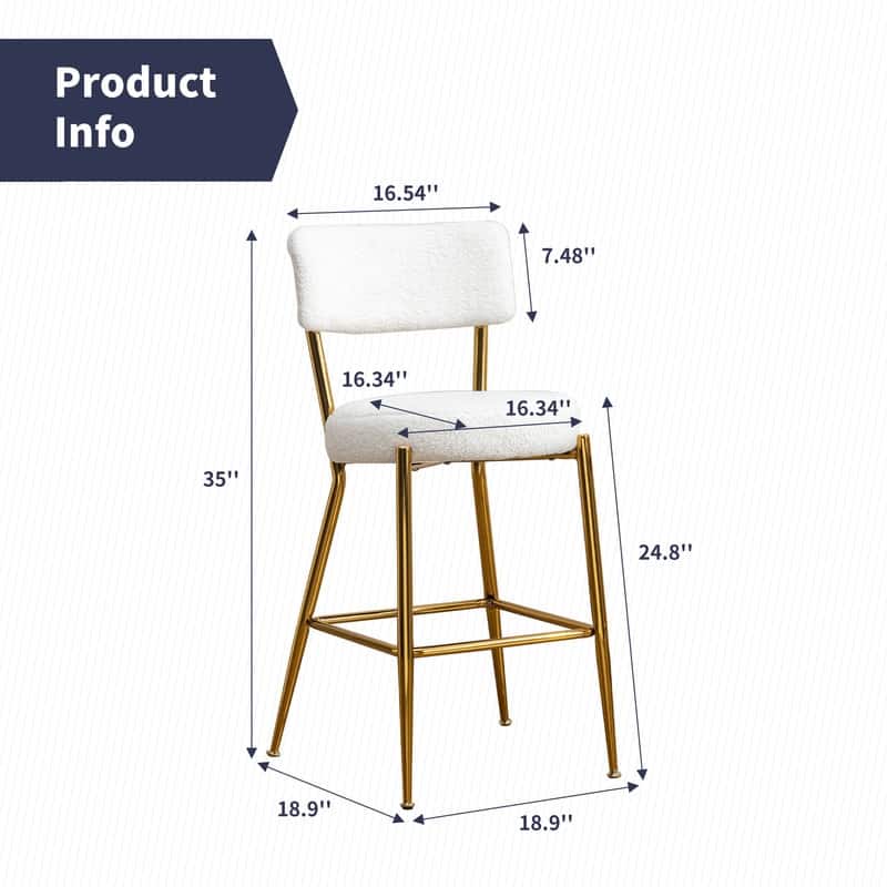 Mixoy 24"Counter Height Modern Teddy Fleece Bar Stools with Metal Legs