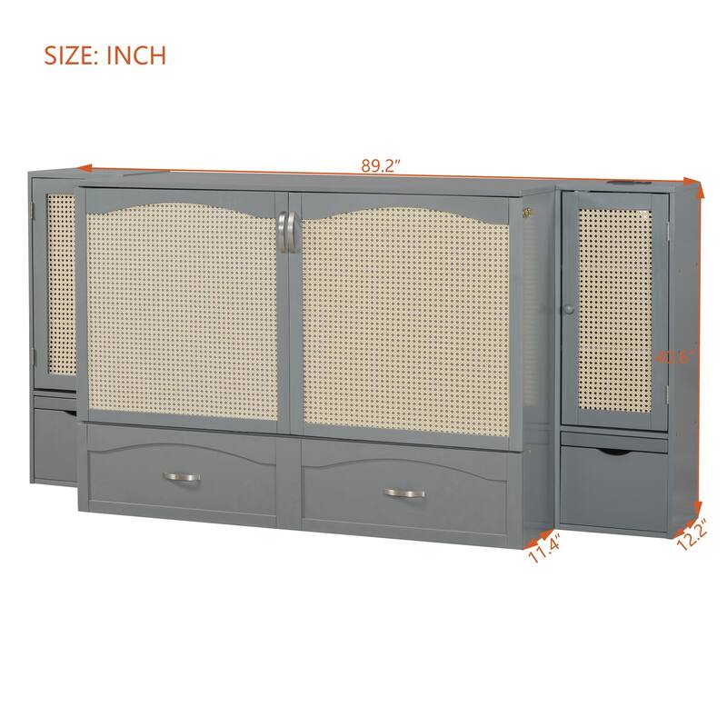 Murphy Bed Wall Bed w/Trundle, Storage Underneath, Sockets & USB Ports