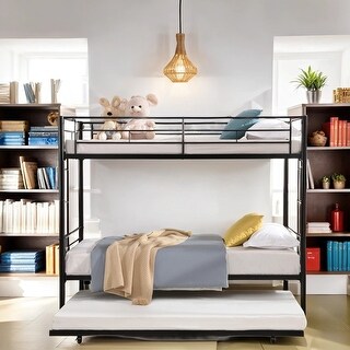 Durability & Stability Metal Bunk Bed with Guardrails and Stairs