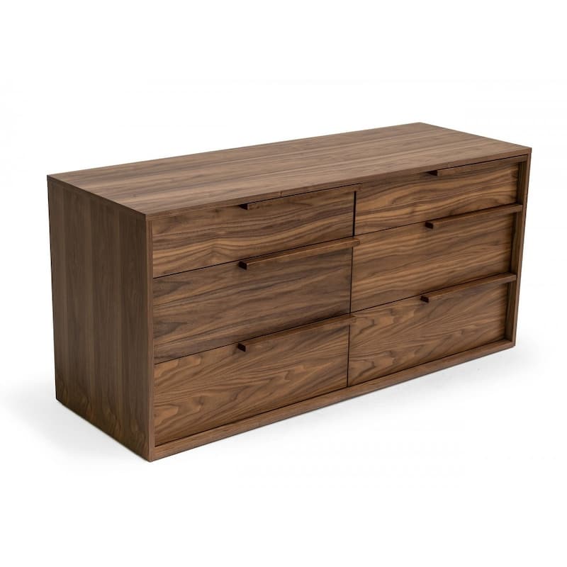 HomeRoots 60" Walnut Manufactured Wood Six Drawer Double Dresser