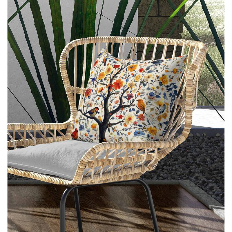 Thousands Flower Tree Indoor/Outdoor Reversible Throw Pillow Blue and Orange