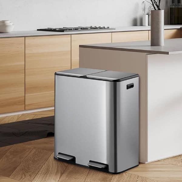 16 Gallon Dual Compartments Kitchen Trash Can with Soft-Close Lid