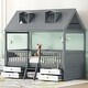 preview thumbnail 13 of 20, Twin Size Wooden House Bed with Roof Skylights, Ladder, 4 Drawers, Shelves, Fence and Solid Wood Frame, for Kids Ages 6+