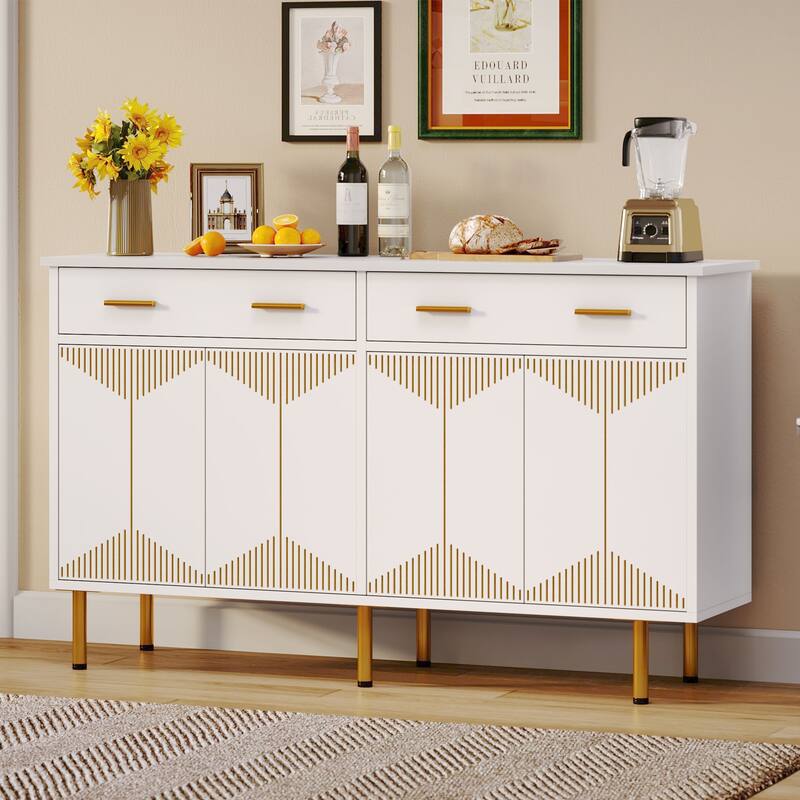 Moasis 55'' Sideboard Buffet Cabinets with 2 Large Drawer Kitchen Storage Cabinets, Wood Coffee Bar Tables