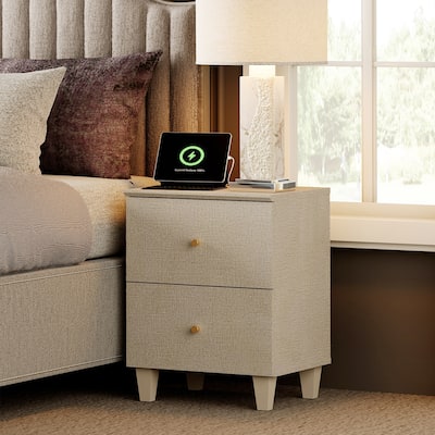 2 Drawer Nightstands with Charging Station for Bedroom